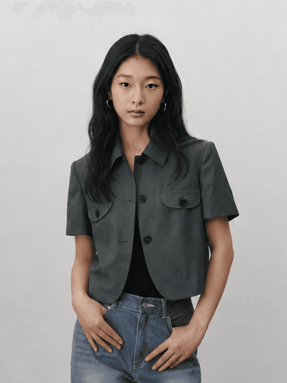 Half sleeve crop jacket - Gray