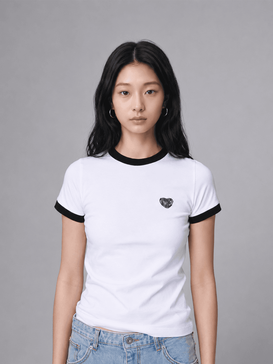 Heart ringer T shirt - White/Black