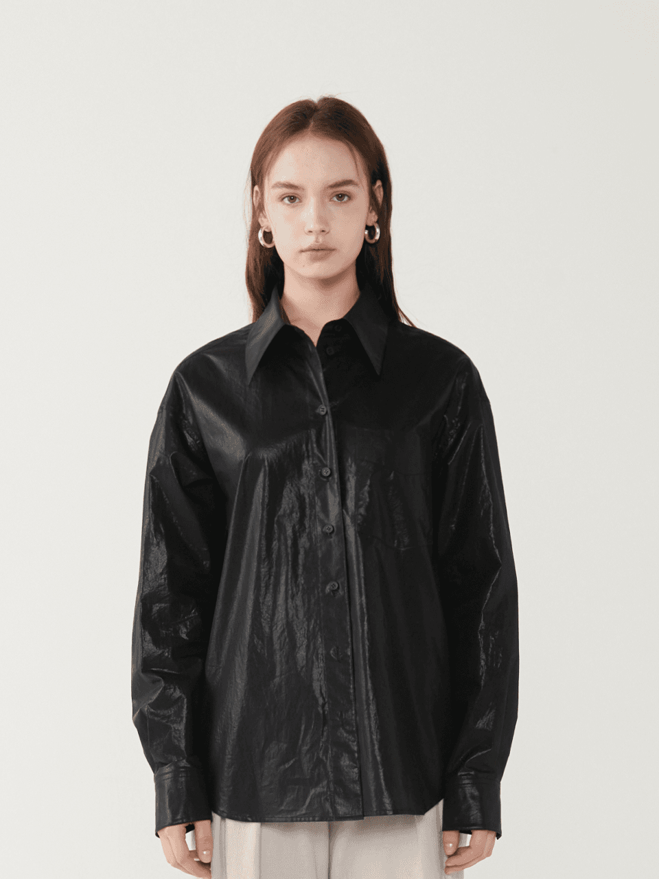 Glossy light cotton blouse - Black — vue 1