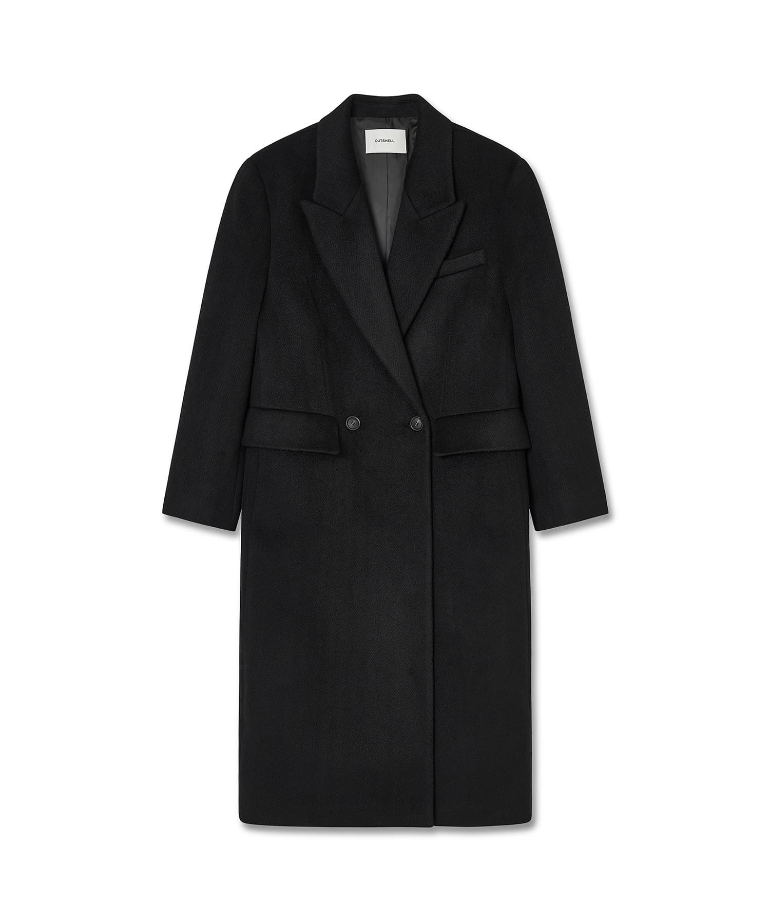 Silk blended herringbone overfit coat - Black — vue 3