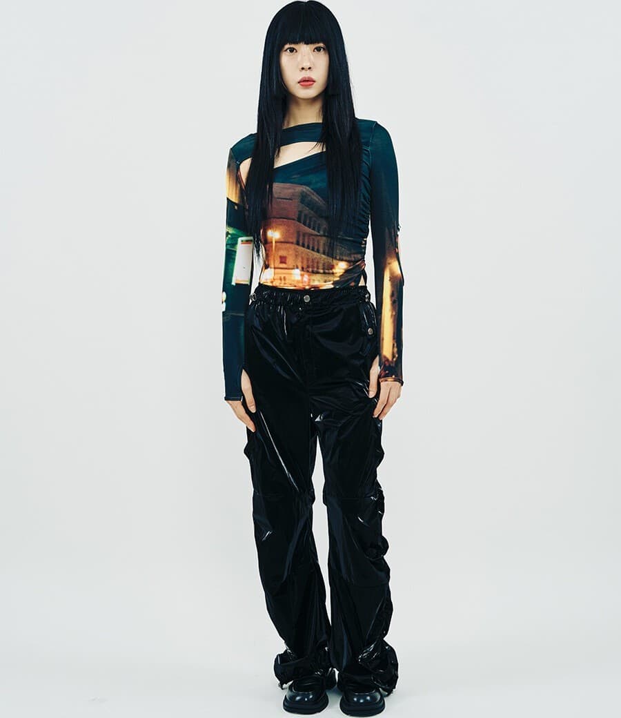 Side Shirring Panel Pants (Black) — vue 4