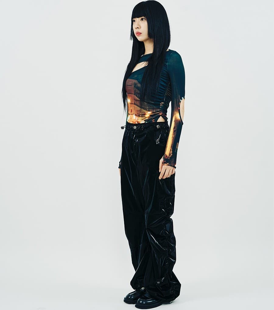 Side Shirring Panel Pants (Black) — vue 6