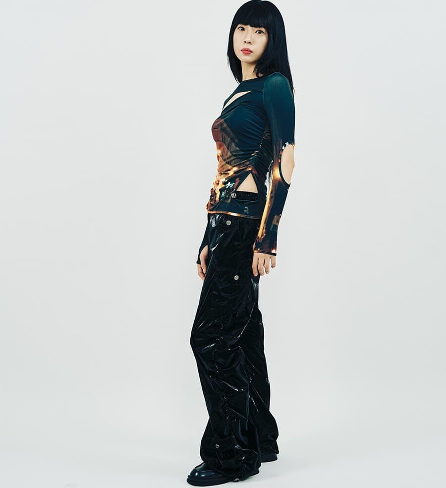 Side Shirring Panel Pants (Black) — vue 7