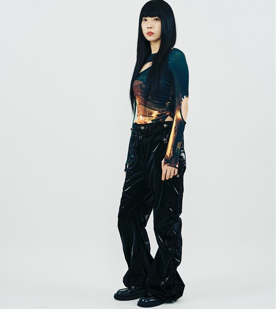 Side Shirring Panel Pants (Black) — vue 8