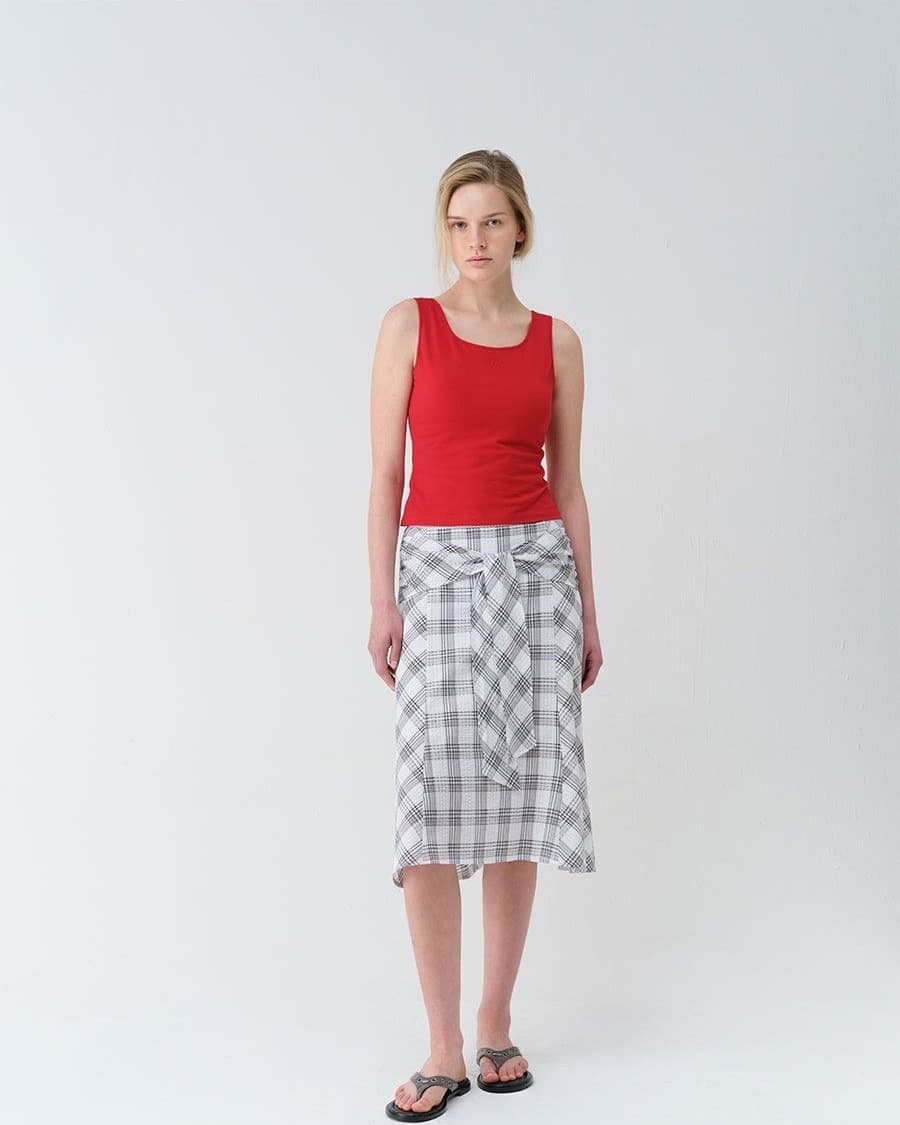 Tie-Detail Layered Check Skirt — vue 7