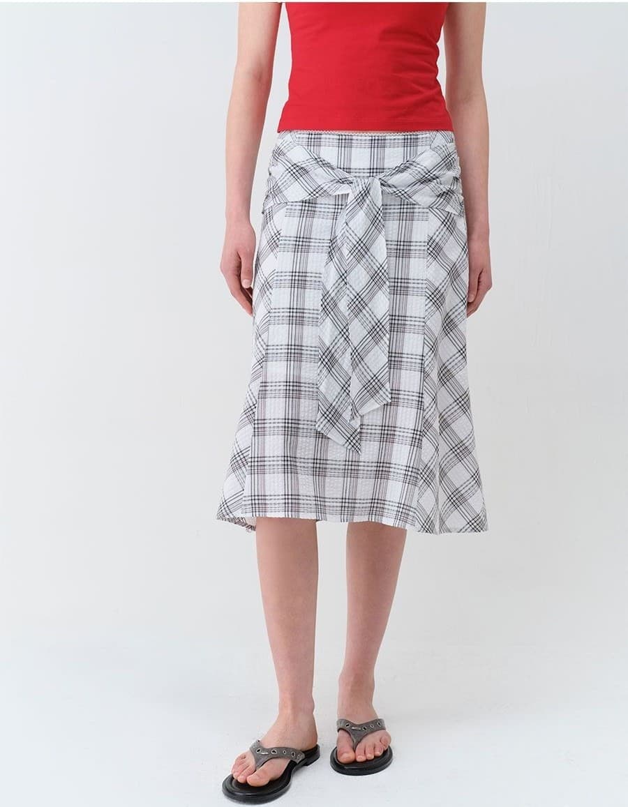 Tie-Detail Layered Check Skirt — vue 8