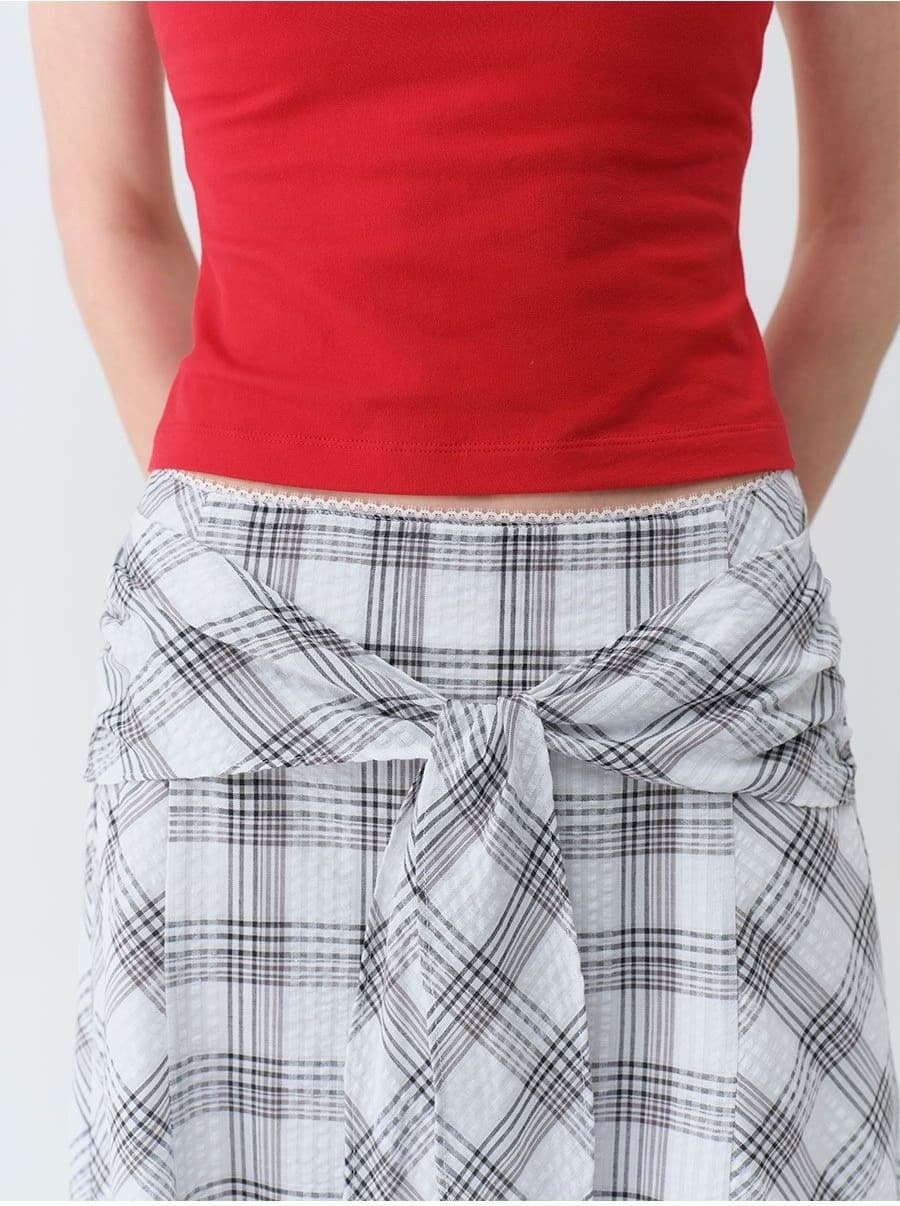 Tie-Detail Layered Check Skirt — vue 9