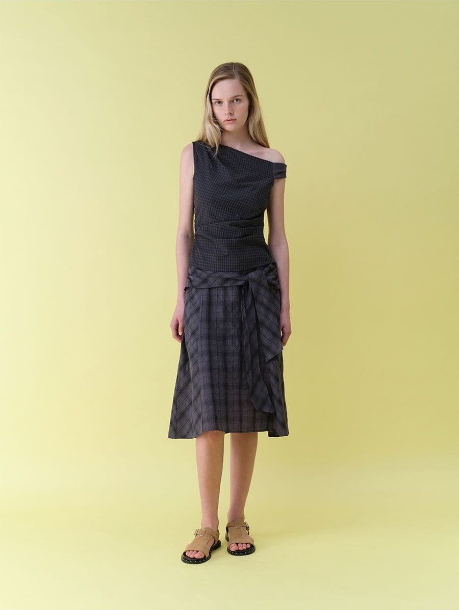 Tie-Detail Layered Check Skirt — vue 10