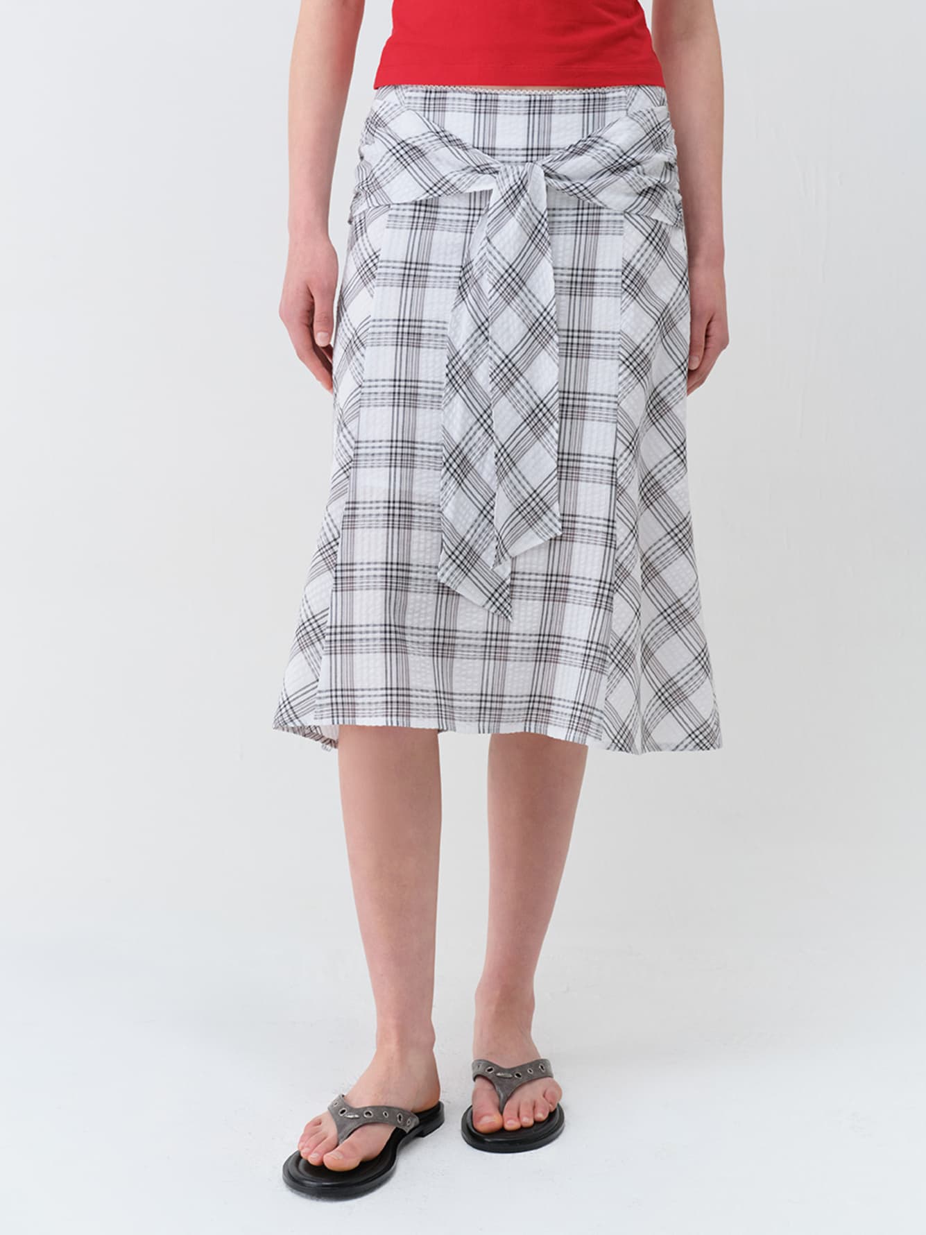 Tie-Detail Layered Check Skirt