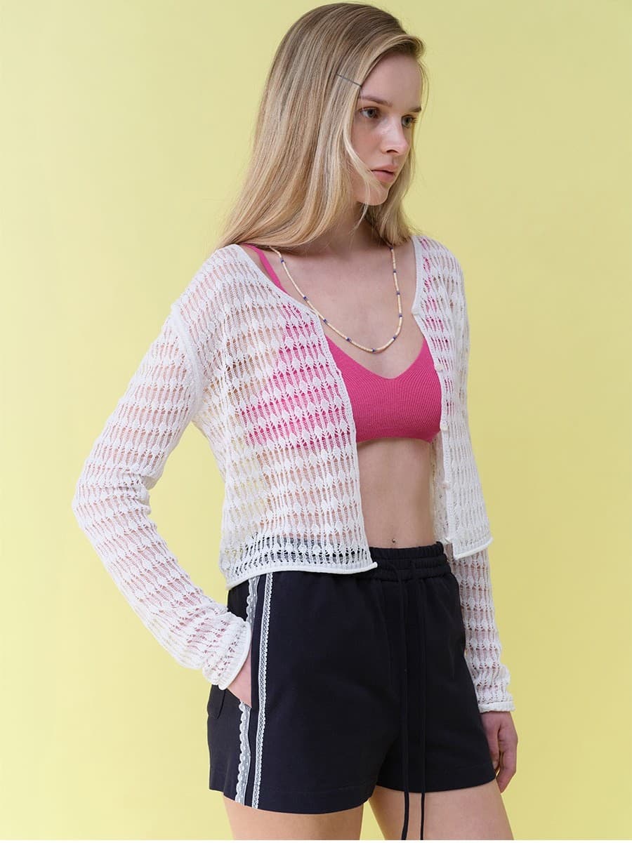 Linen Openwork Knit Cardigan — vue 5