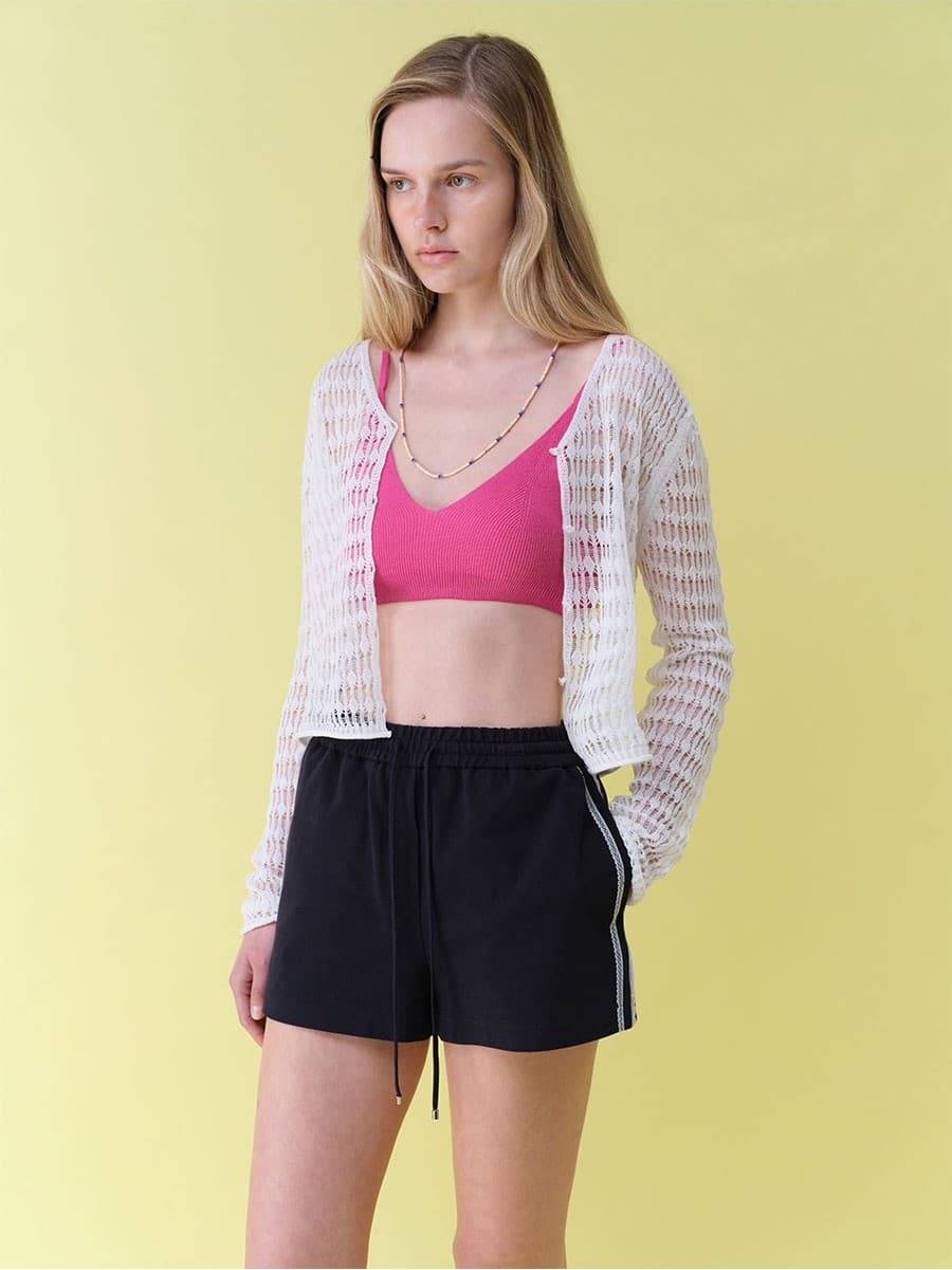 Linen Openwork Knit Cardigan — vue 6