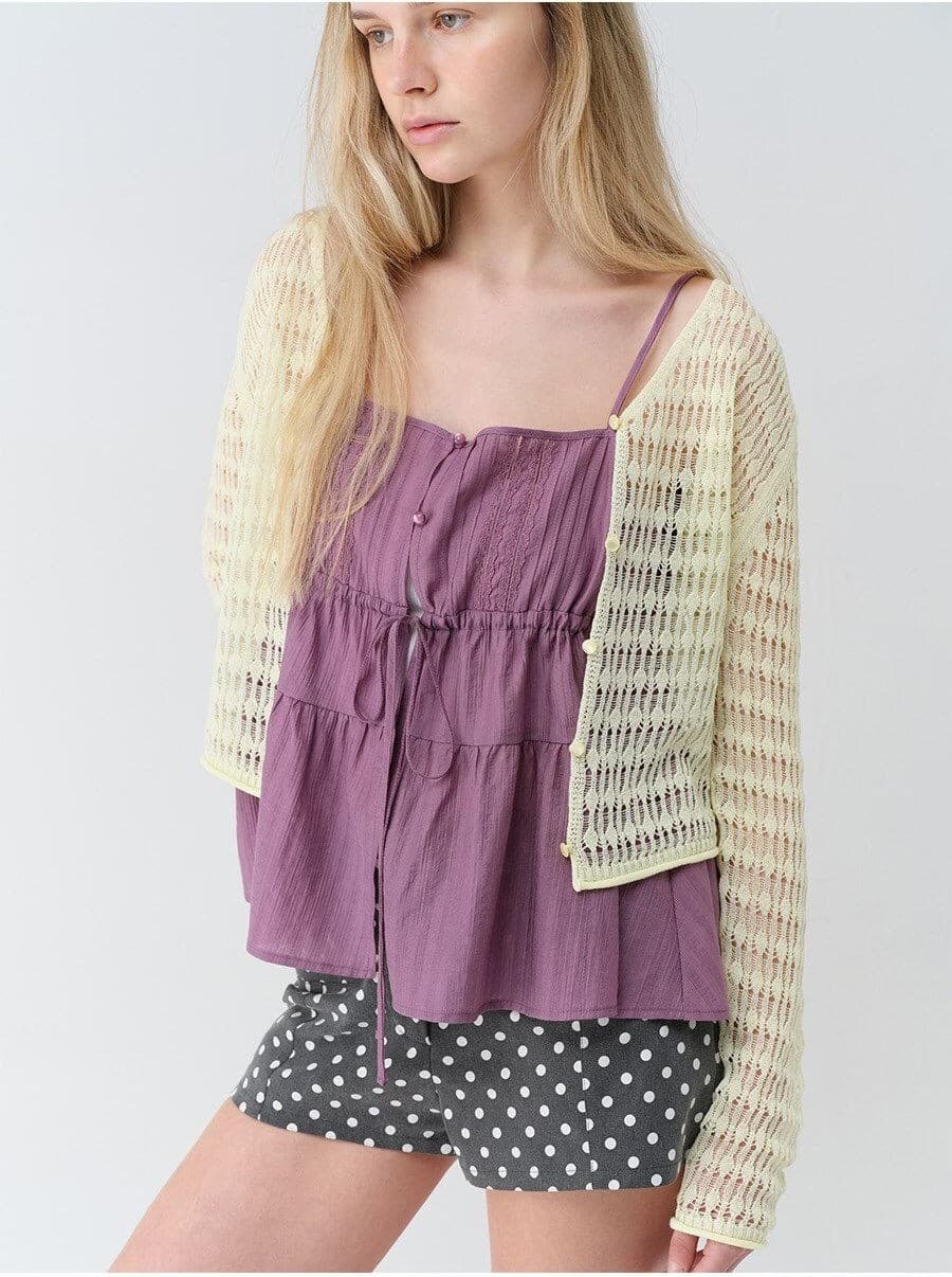 Linen Openwork Knit Cardigan — vue 11