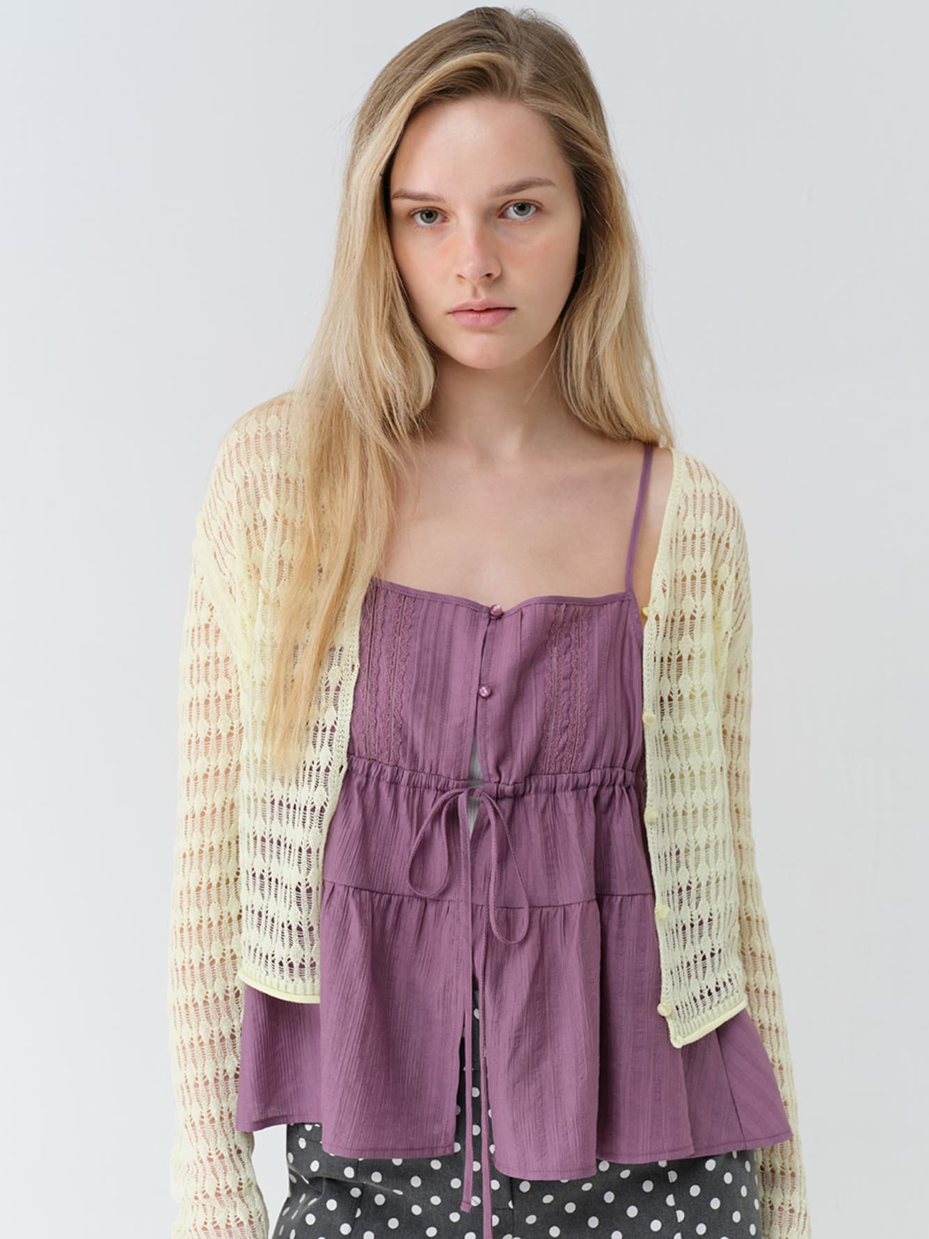 Linen Openwork Knit Cardigan — vue 1