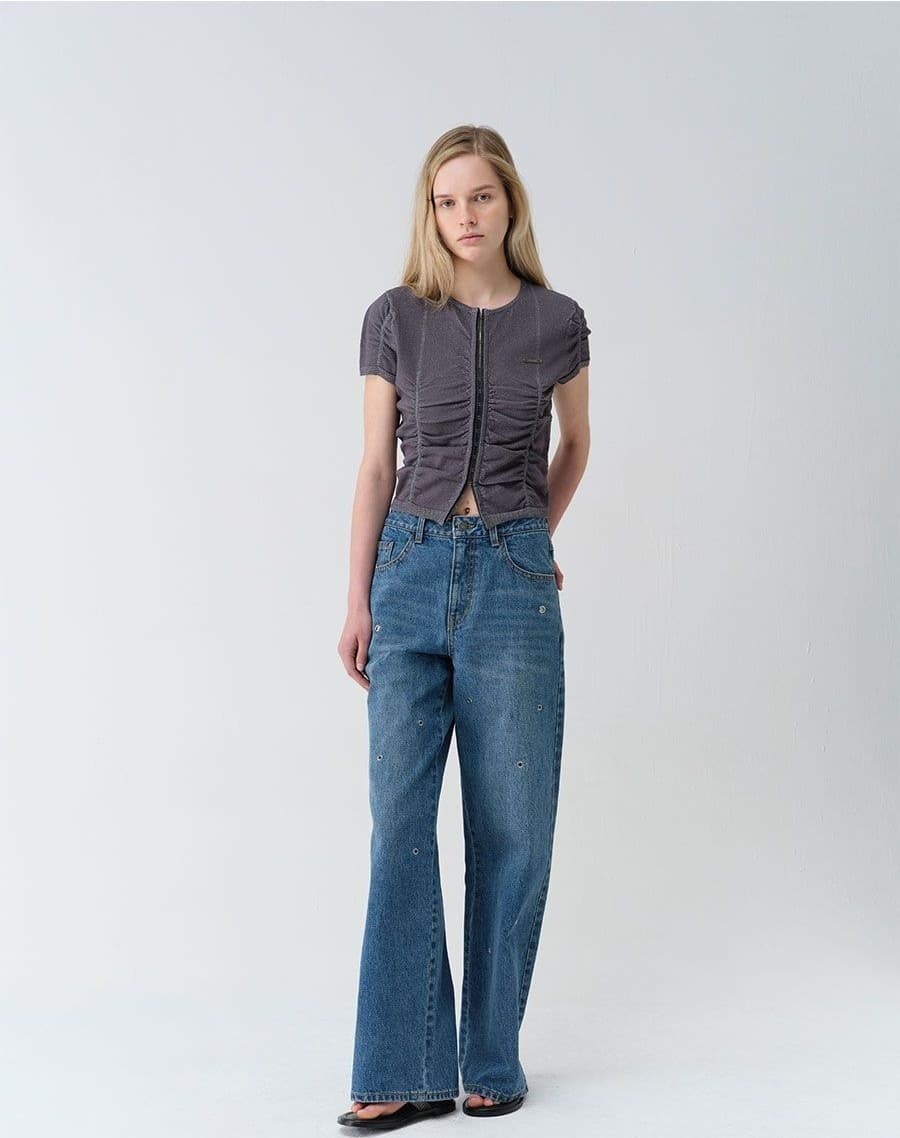 Hook-Front Shirring Knit Cardigan — vue 5