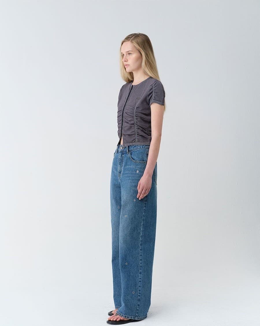 Hook-Front Shirring Knit Cardigan — vue 6