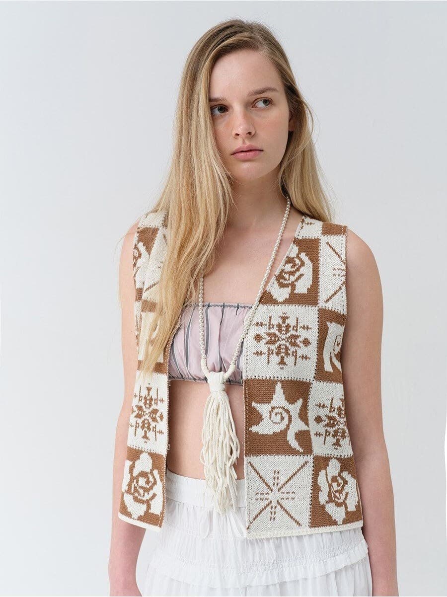 Vintage Rose Crochet Knit Vest — vue 10
