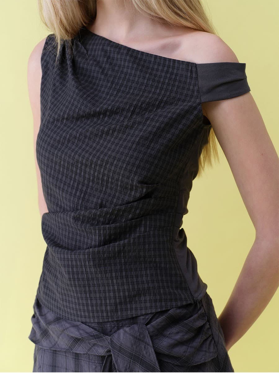 Check Shirring Sleeveless Blouse — vue 4