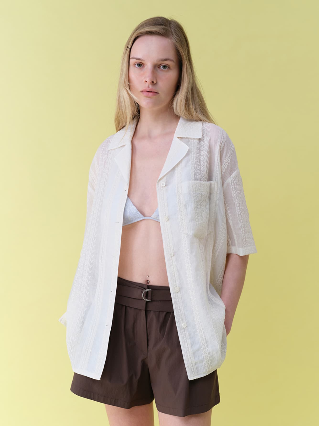 Open-Collar Embroidered Shirts in Ivory — vue 3