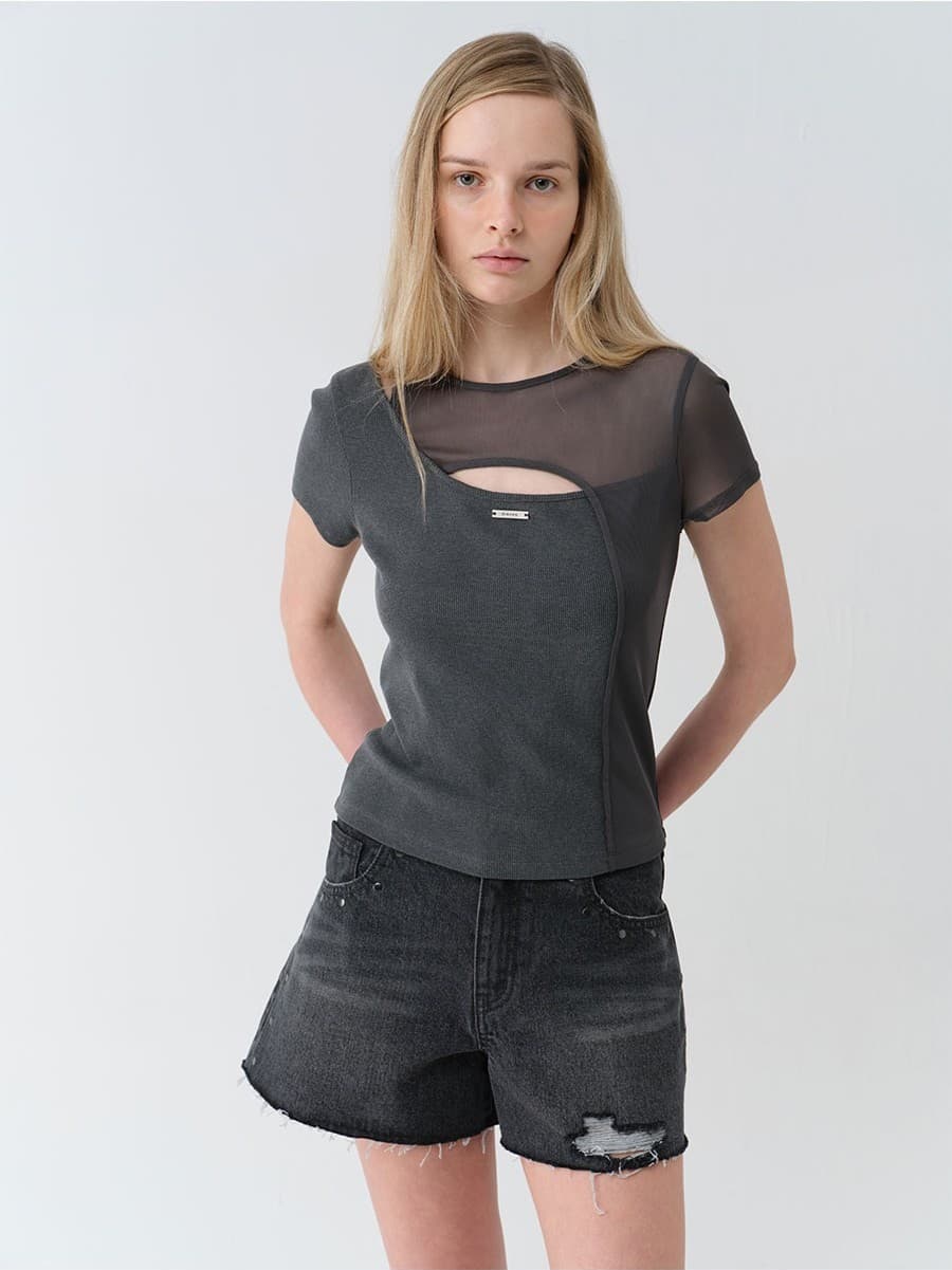 Mesh+Jersey Slit Top — vue 5