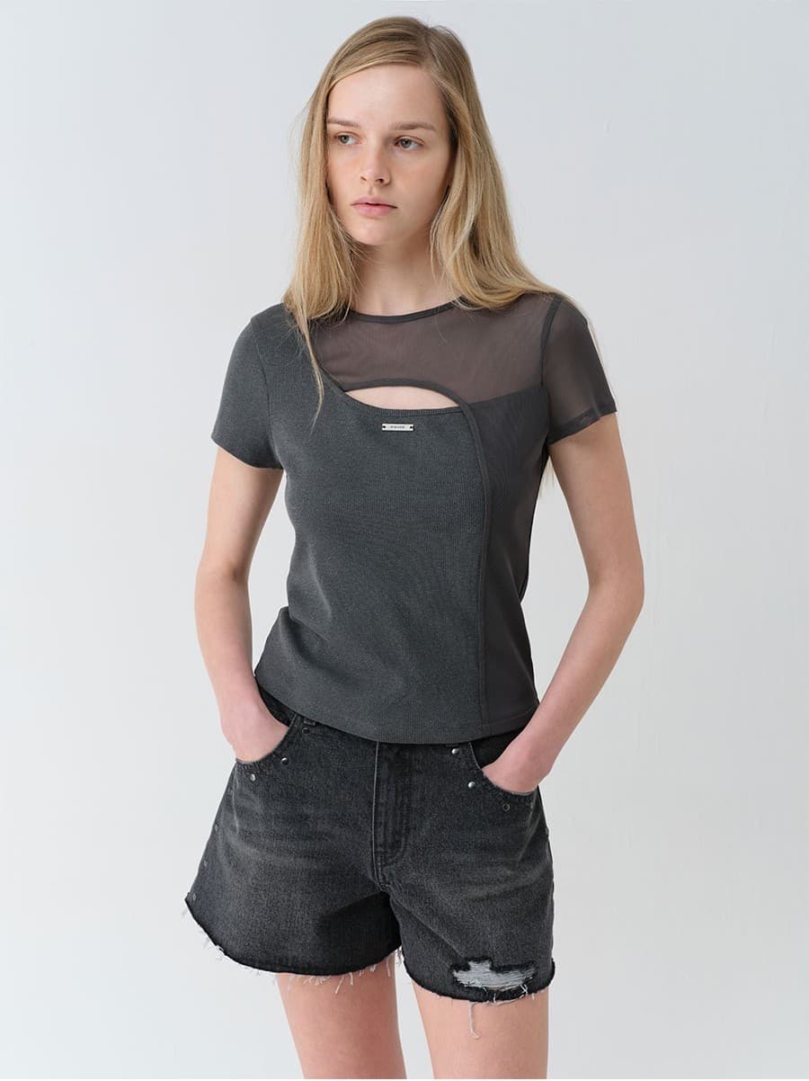 Mesh+Jersey Slit Top — vue 6