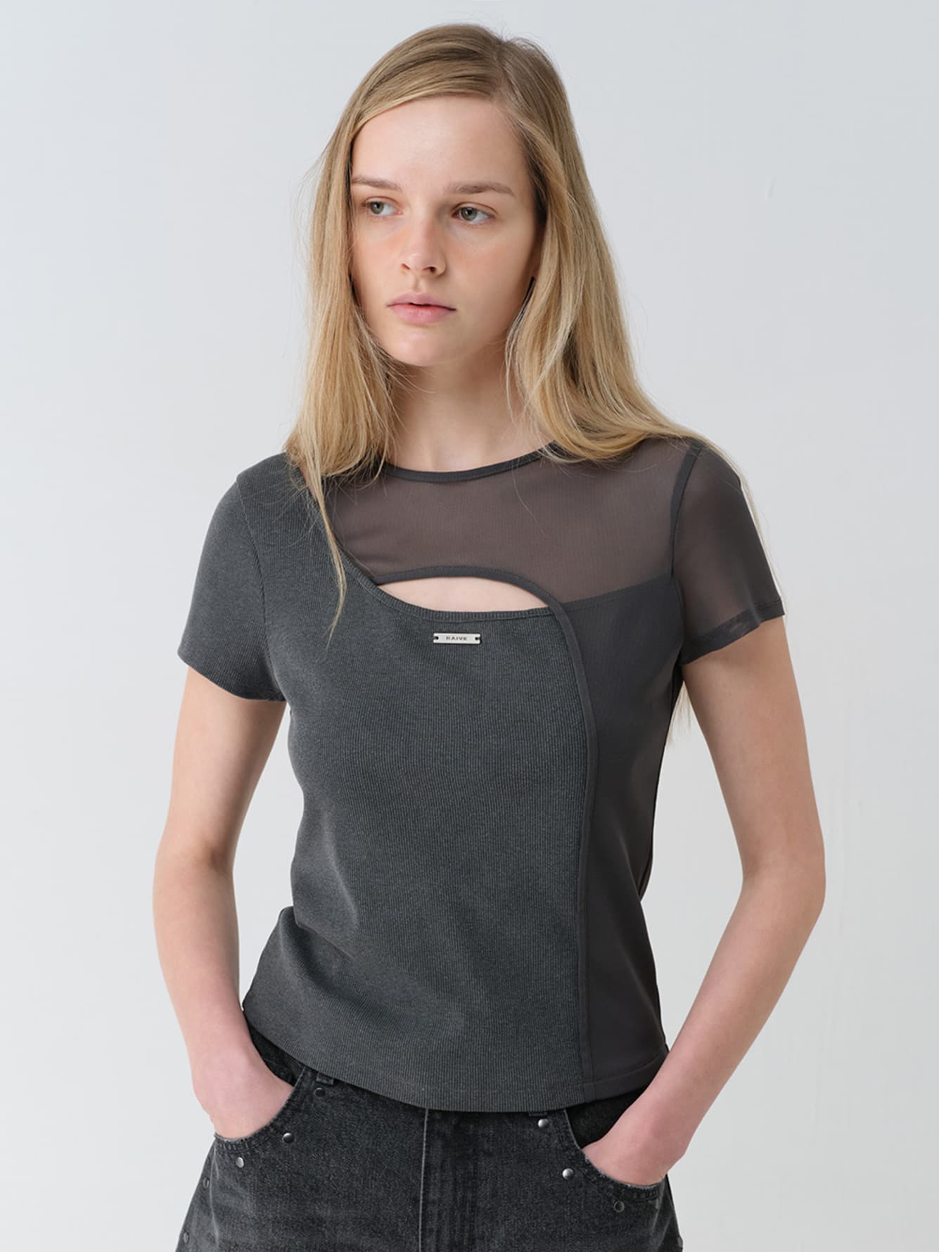 Mesh+Jersey Slit Top — vue 1