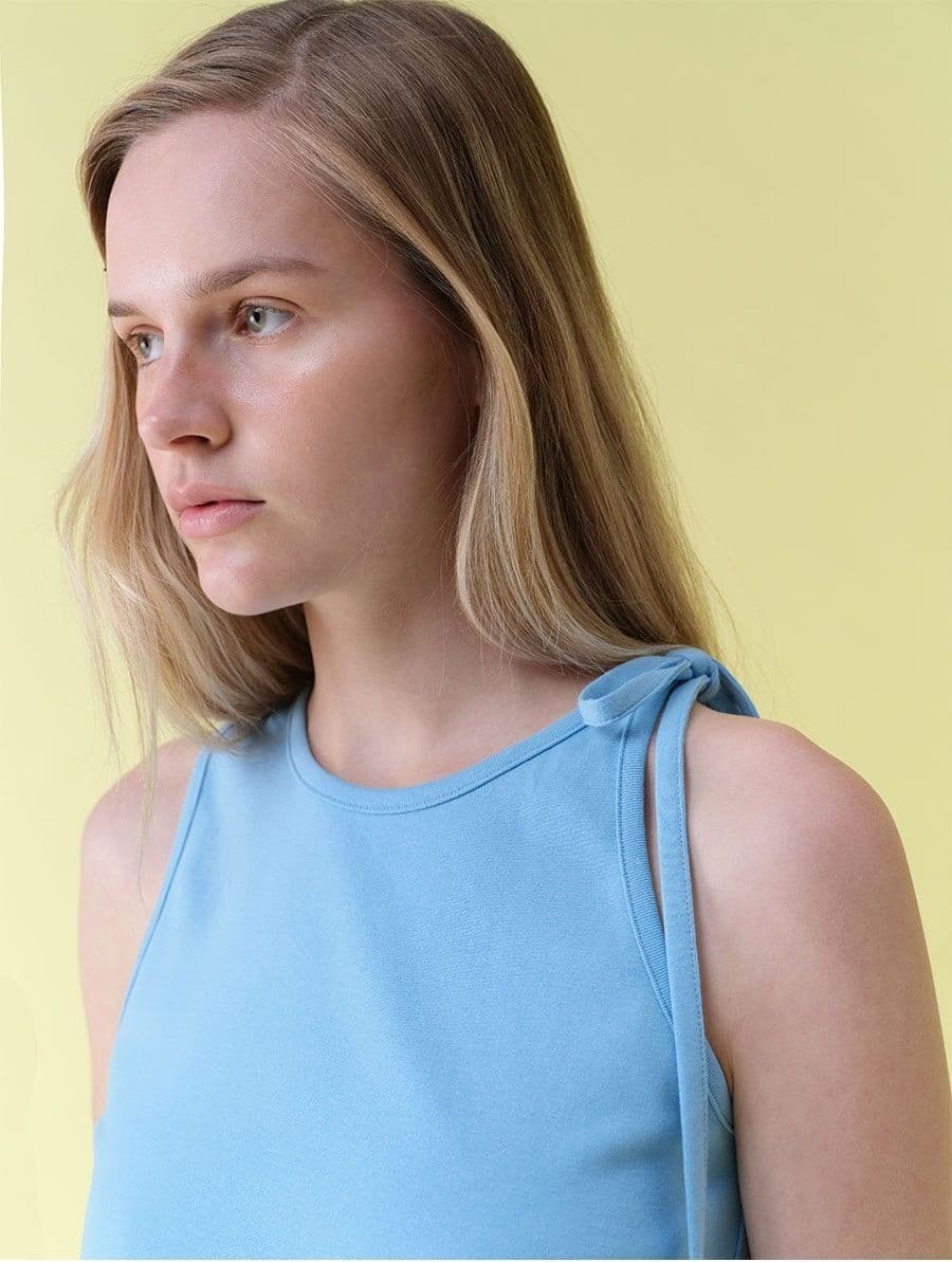 Shirring Shoulder Ribbon Sleeveless Top — vue 4