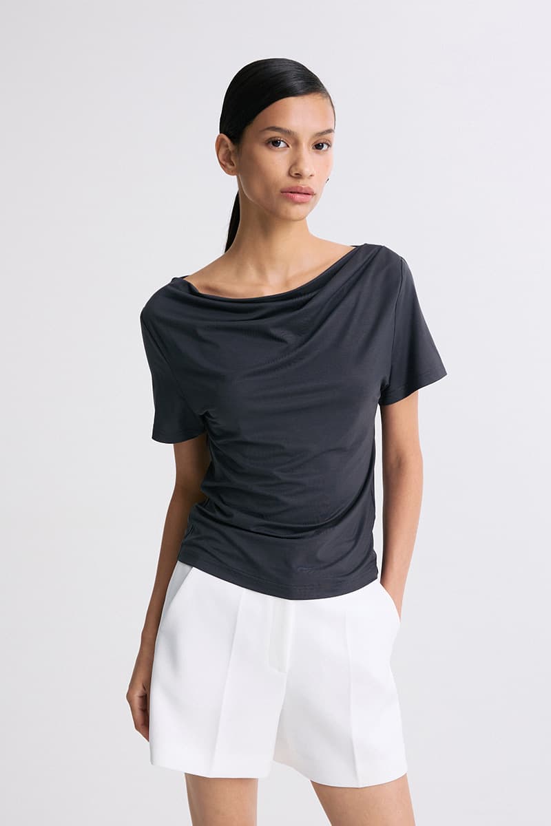 Draped Half-Sleeve Top Charcoal