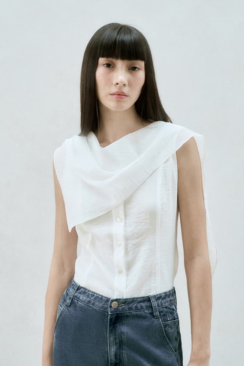 Draped Scarf Sleeveless Blouse White — vue 2