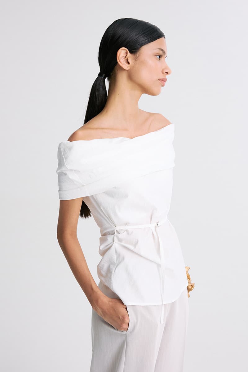 Off Shoulder Belted Blouse White — vue 1