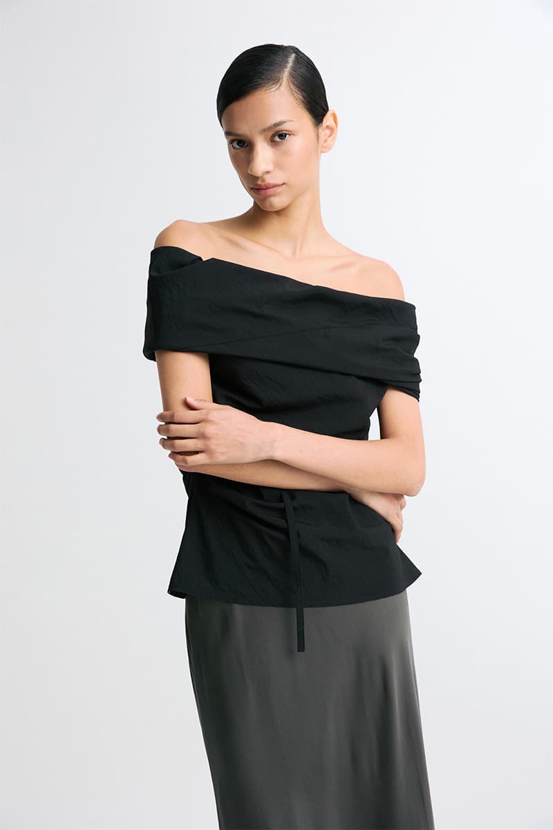 Off Shoulder Belted Blouse Black — vue 1