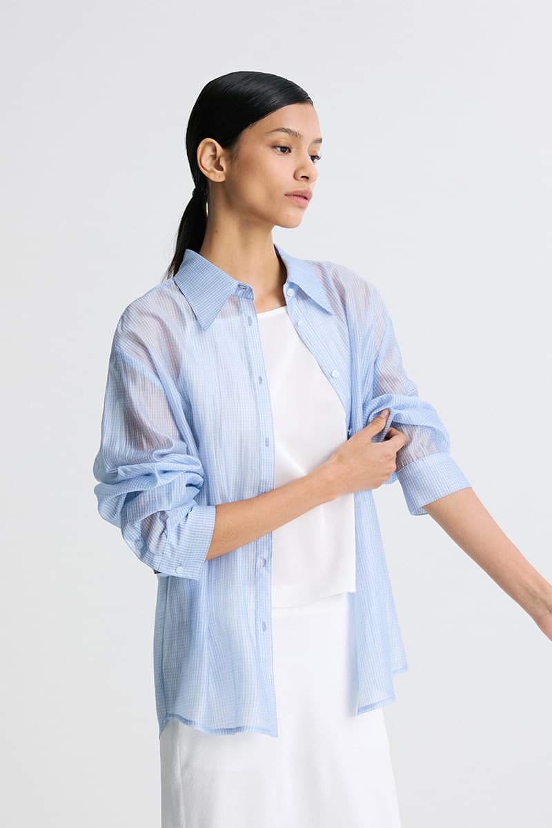 Sheer Checked Shirt Check Blue — vue 4