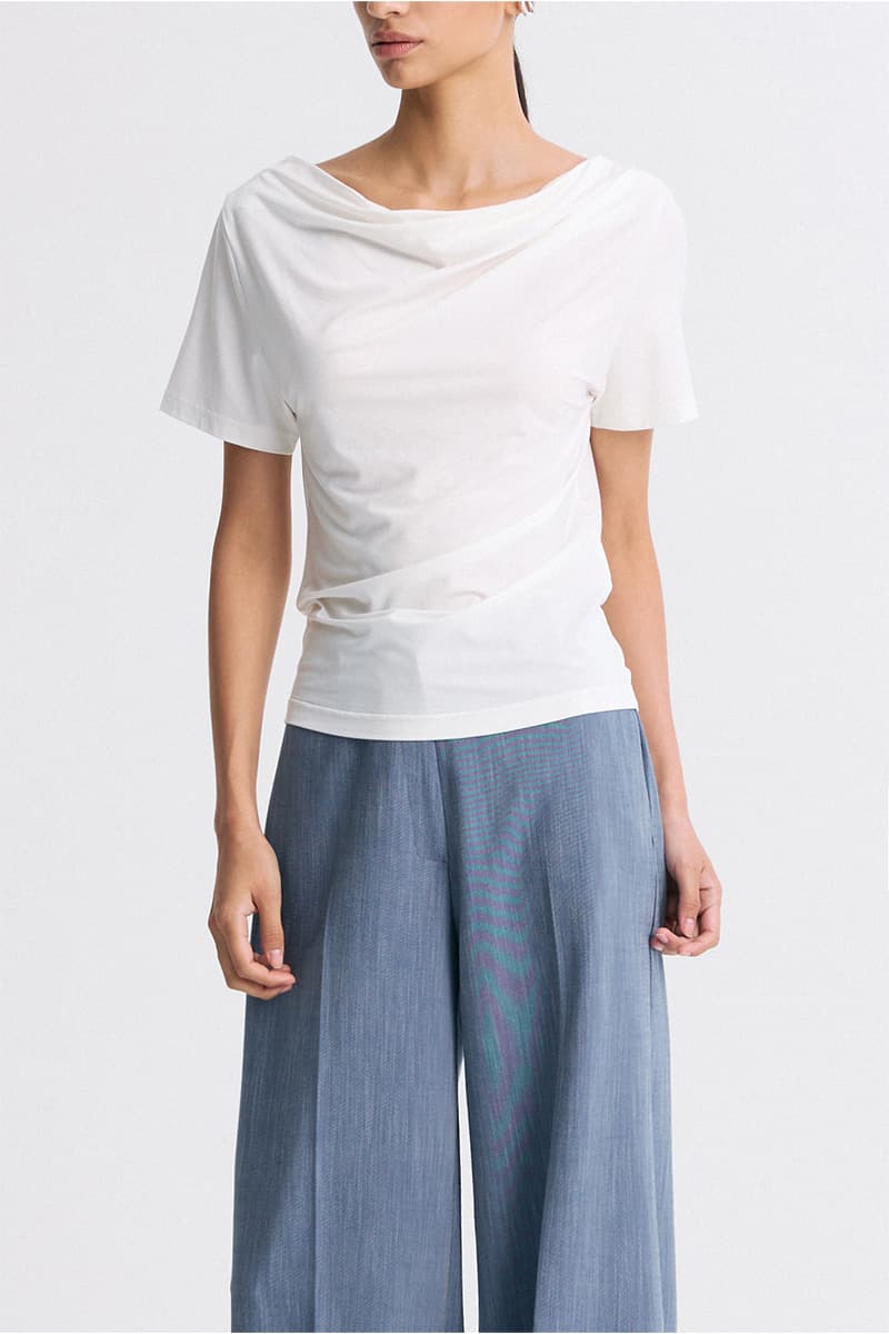 Draped Half-Sleeve Top White — vue 3