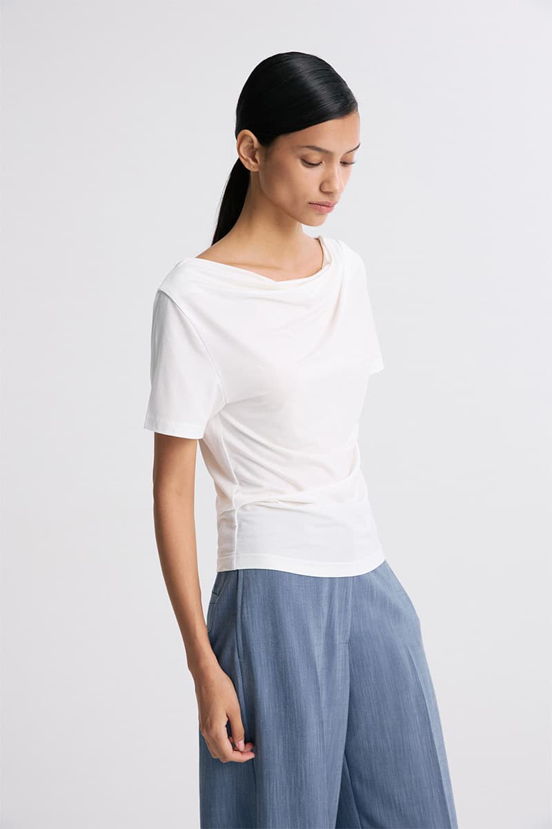 Draped Half-Sleeve Top White — vue 1