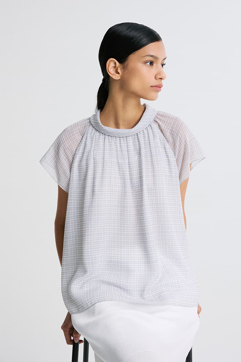 Checked Chiffon Tie-Neck Blouse — vue 1