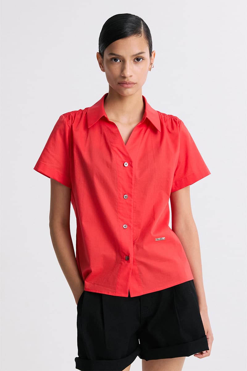 Gathered Shoulder Shirt Red — vue 1