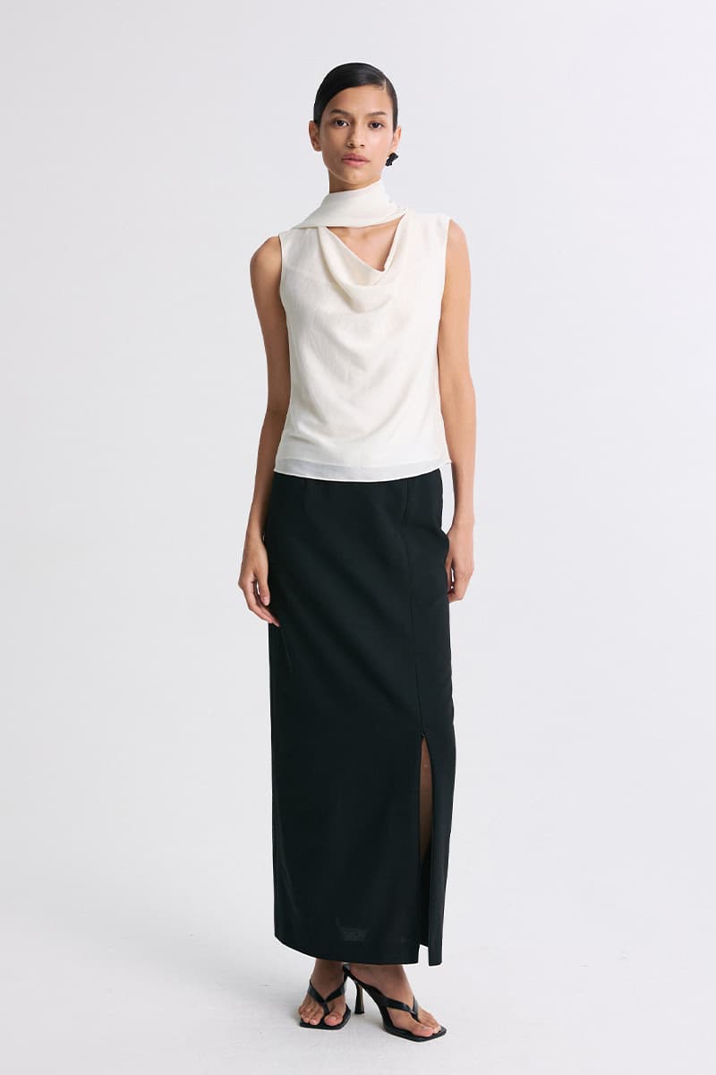 Scarf-Neck Draped Sleeveless Blouse — vue 5