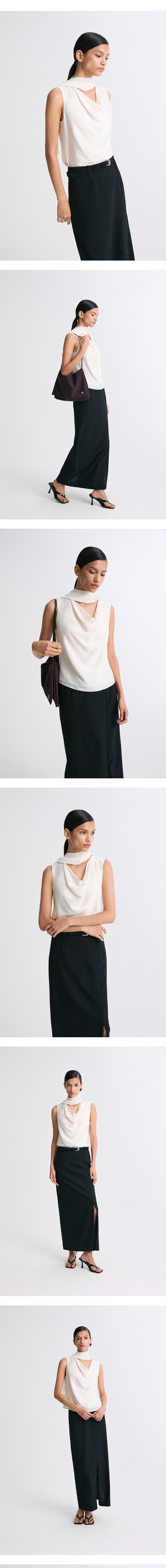 Scarf-Neck Draped Sleeveless Blouse — vue 7