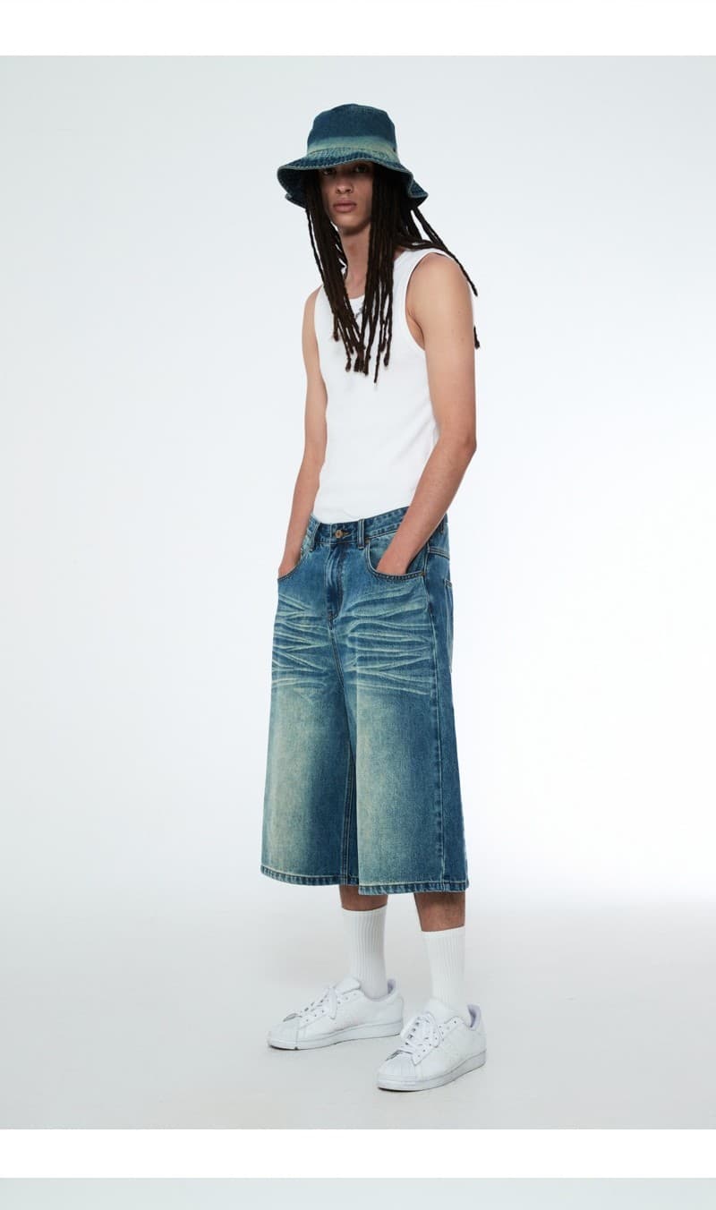Snake Bermuda Denim Pants Vintage Blue — vue 9