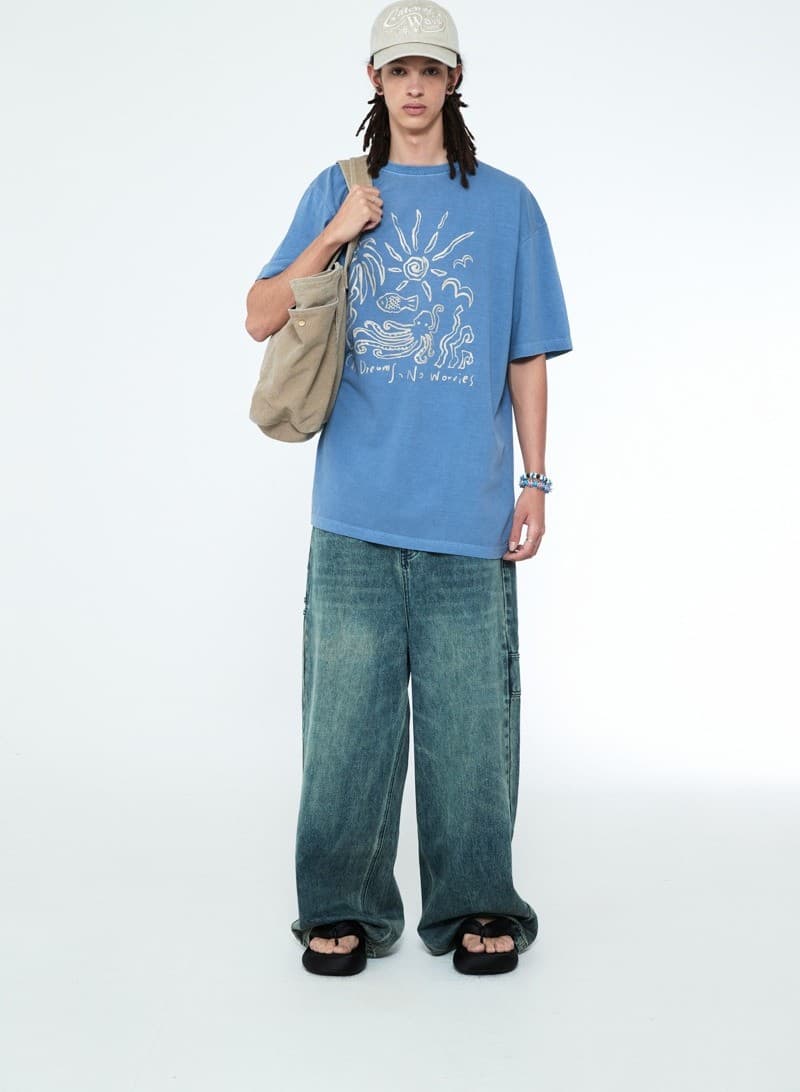 Daily Boy Wide Denim Pants Turquoise — vue 8