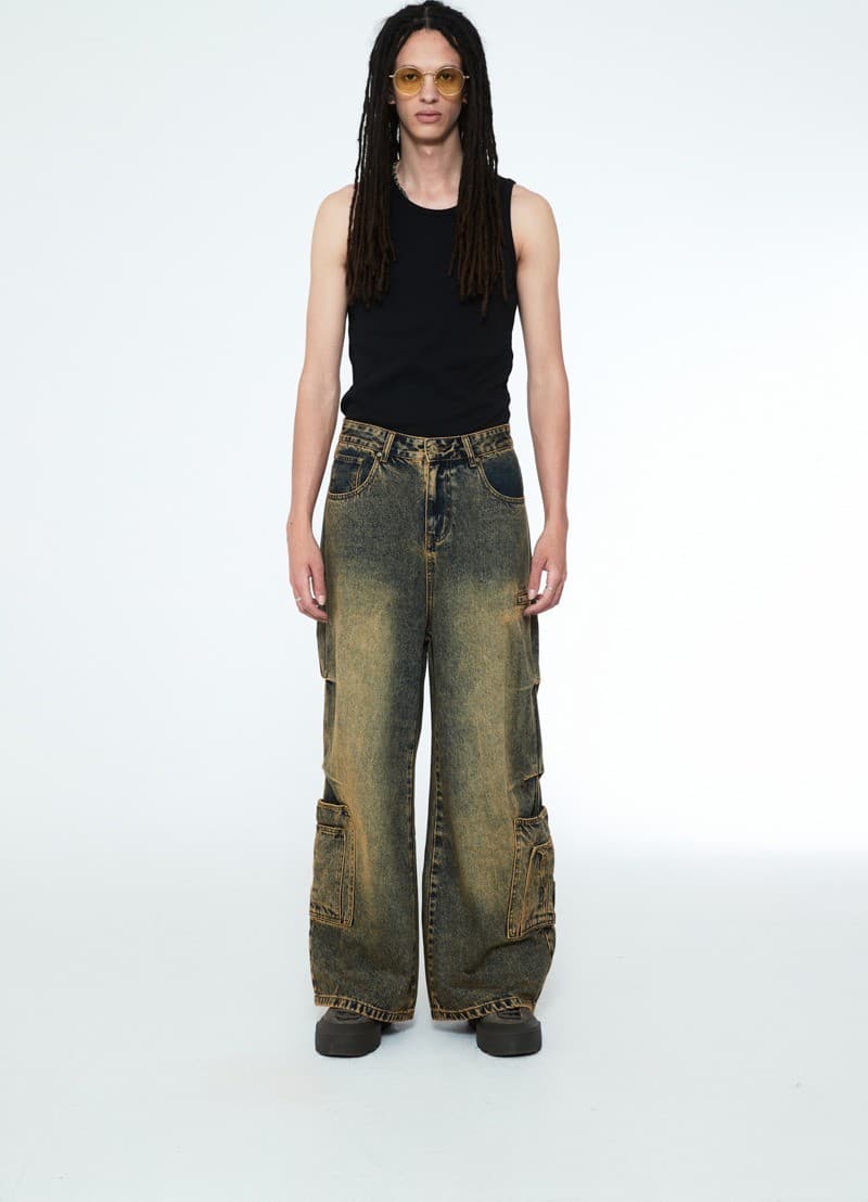 Multi Pocket Carpenter Wide Denim Pants Desert Blue — vue 5