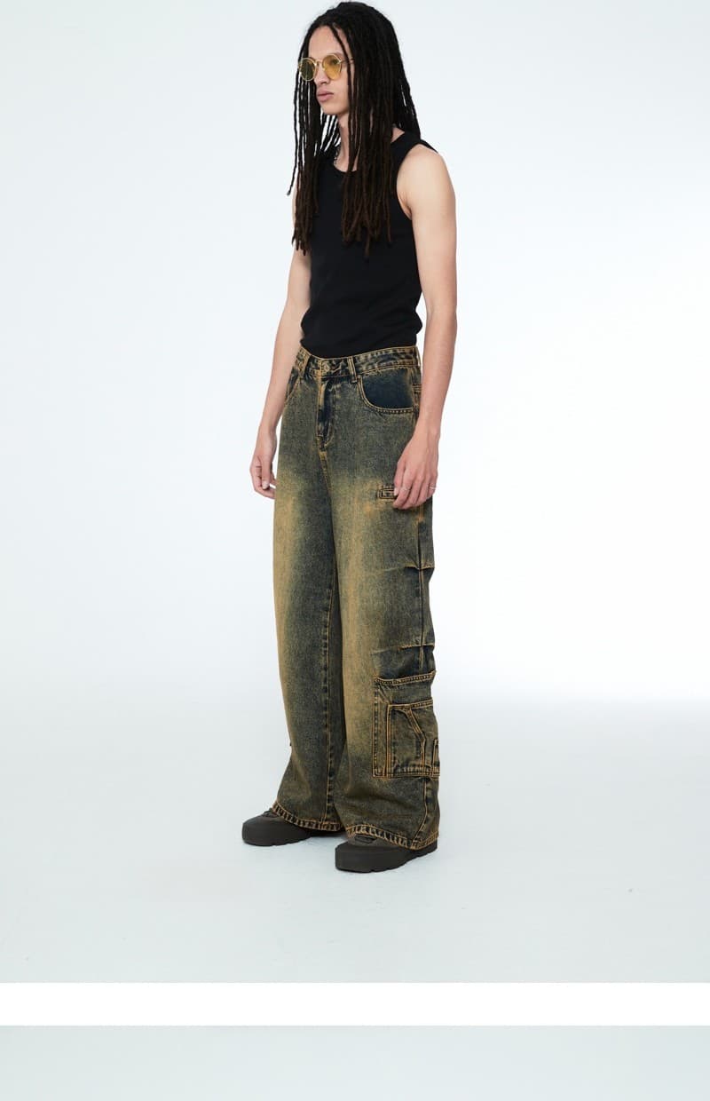 Multi Pocket Carpenter Wide Denim Pants Desert Blue — vue 6