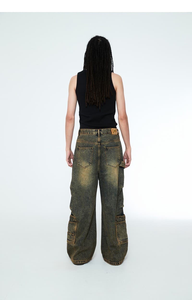 Multi Pocket Carpenter Wide Denim Pants Desert Blue — vue 7