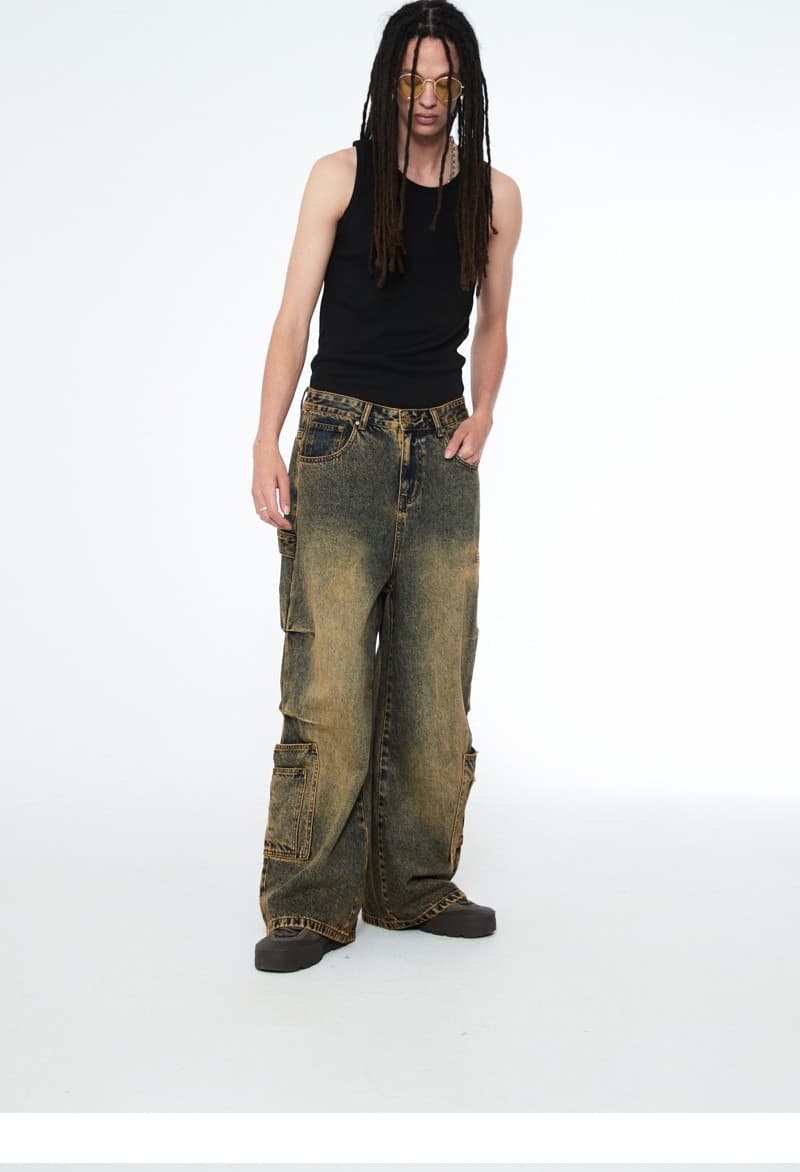 Multi Pocket Carpenter Wide Denim Pants Desert Blue — vue 8