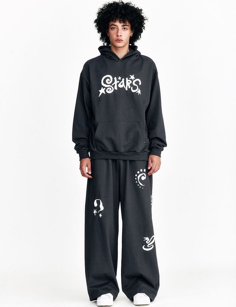 Star Embossed Hoodie Charcoal — vue 6