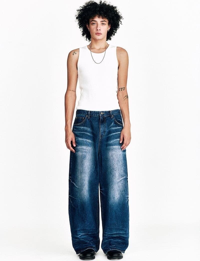 Starry Night Washed Wide Denim Pants Blue — vue 5