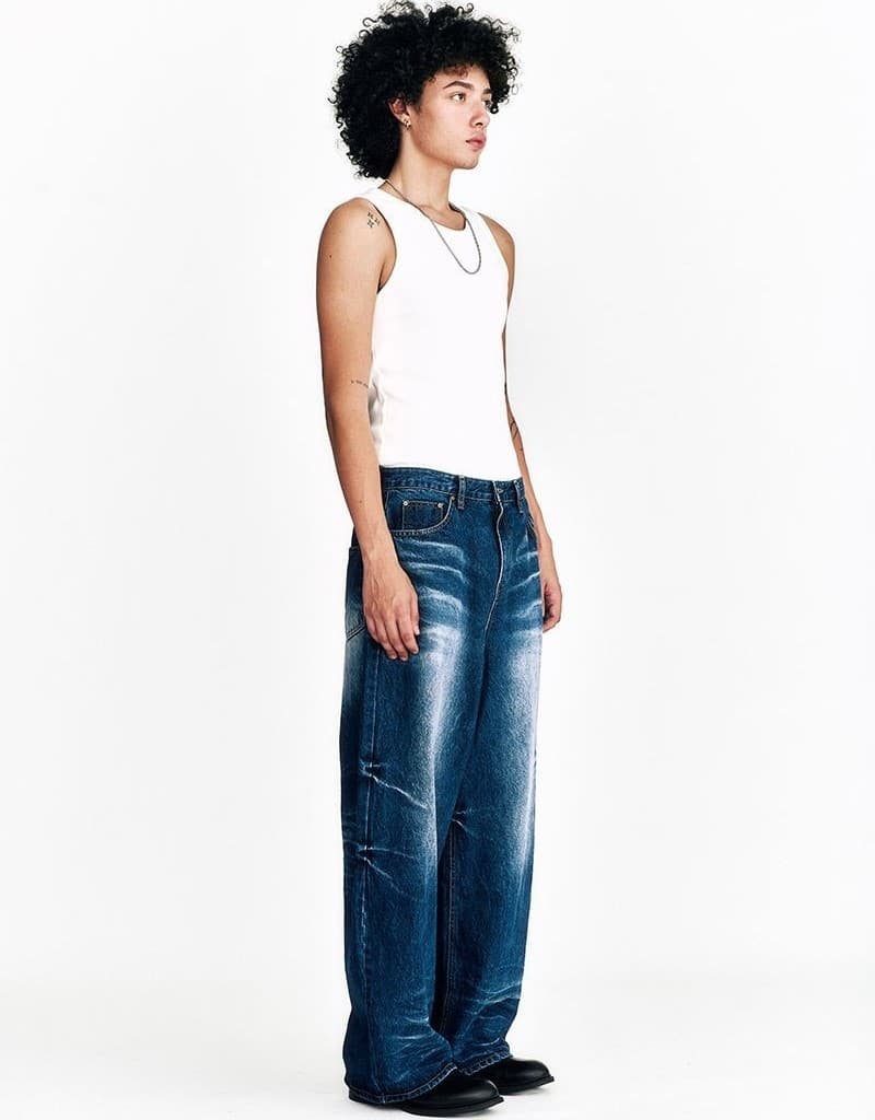 Starry Night Washed Wide Denim Pants Blue — vue 6