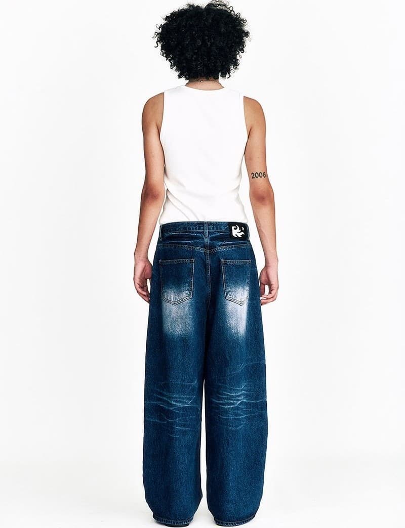 Starry Night Washed Wide Denim Pants Blue — vue 7