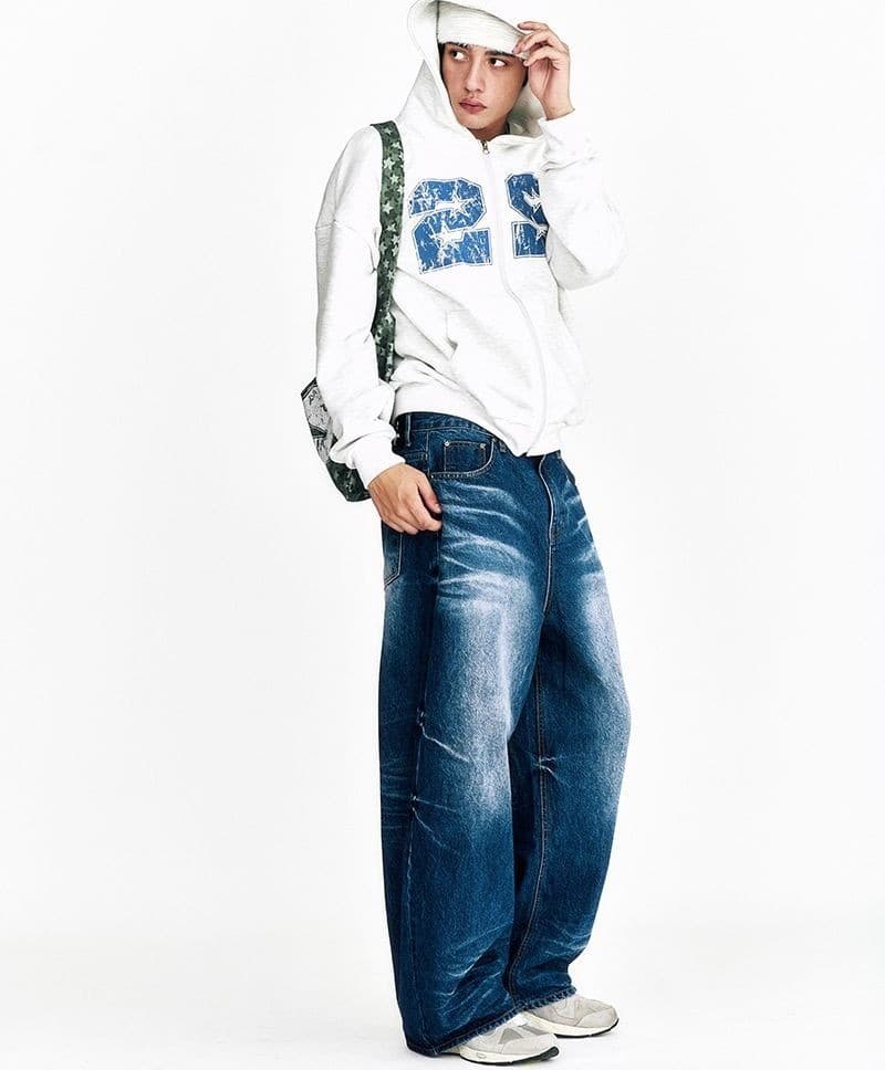 Starry Night Washed Wide Denim Pants Blue — vue 9