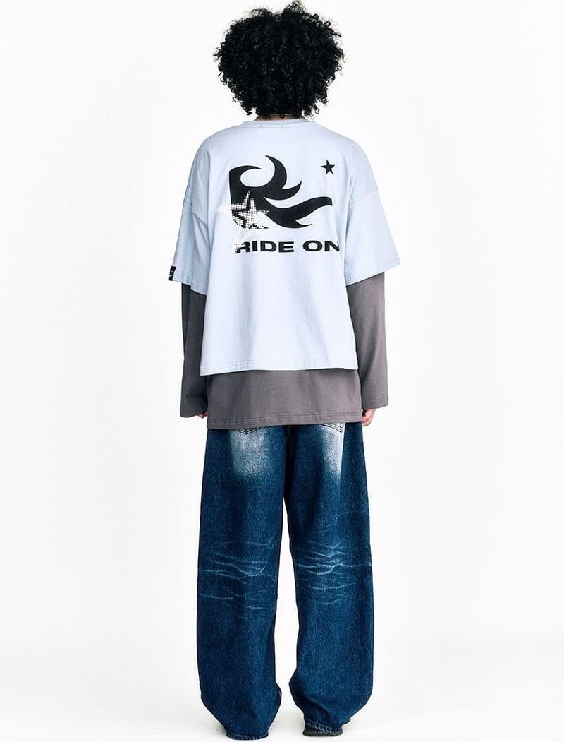 Starry Night Washed Wide Denim Pants Blue — vue 11