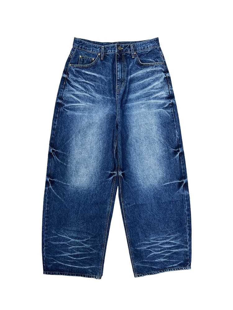Starry Night Washed Wide Denim Pants Blue — vue 1